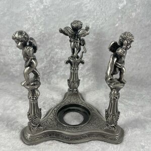 Cast Metal Three Cherub Votive Holder Crystal Ball Stand